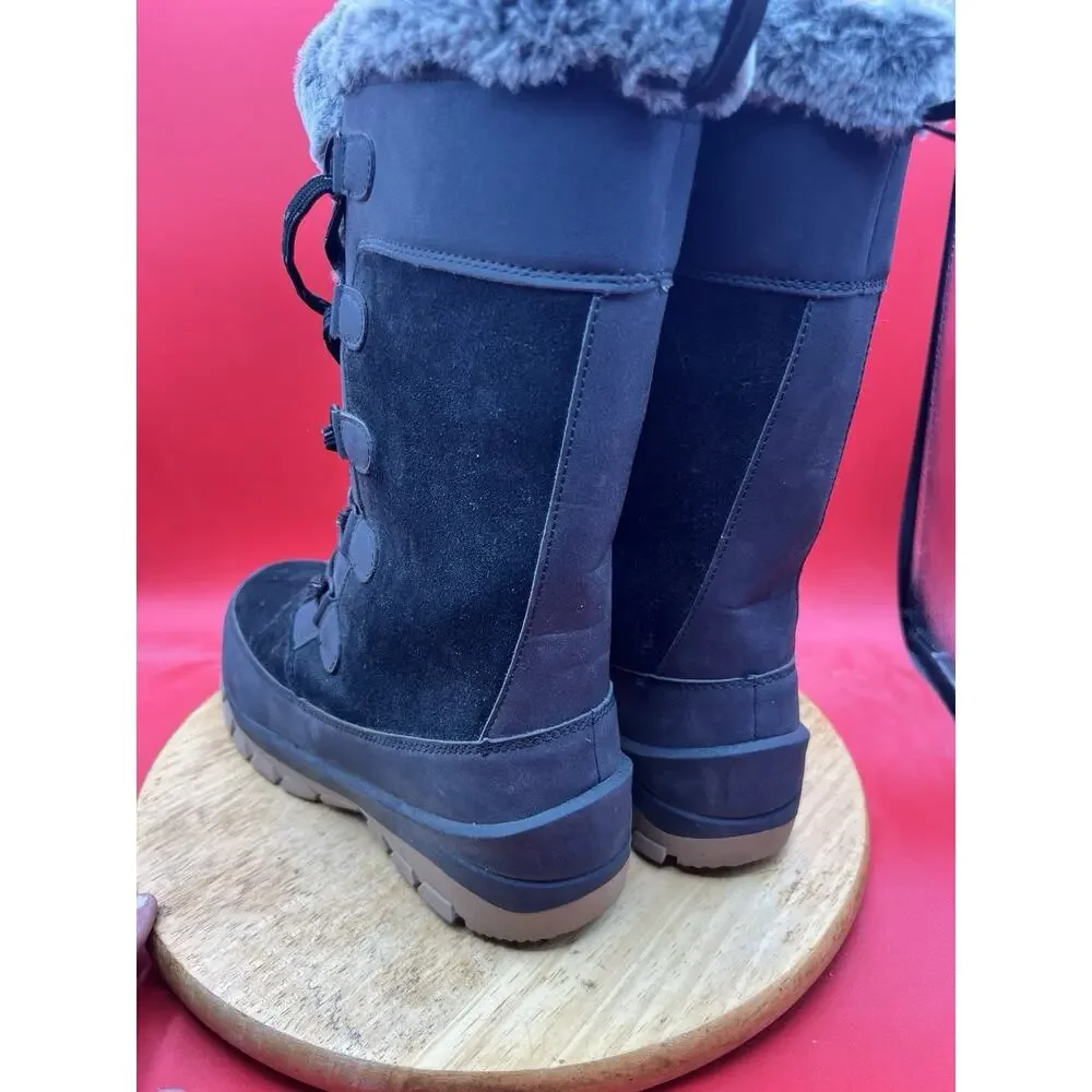 All In Motion Boots Womens 9 Cecily Shearling Lace Up Winter Snow Black Suede